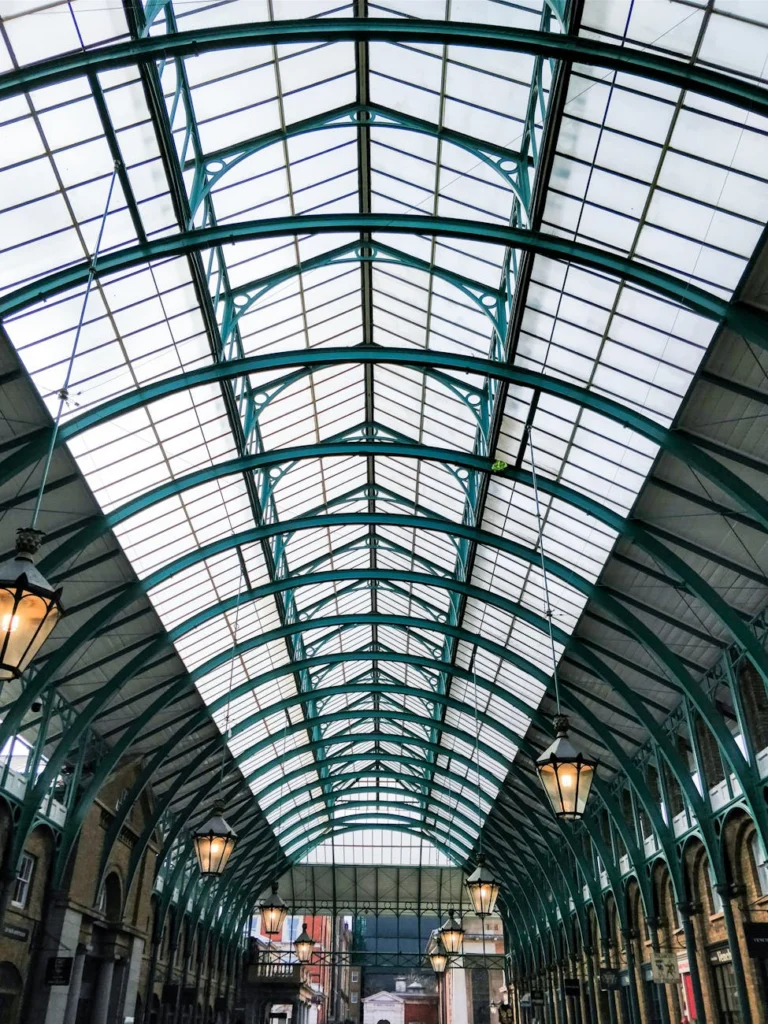 blue steel roof of the new convert garden market
